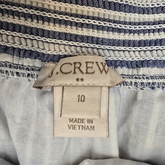 J Crew Size 10 Chambray Blue/White Stripe Dress w/Elastic Neckline Off Shoulder - Picture 4 of 12